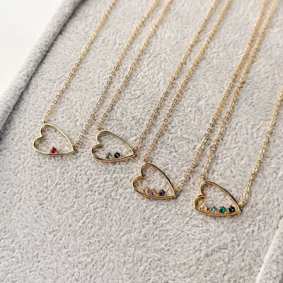 Evesaddiction Custom Petite Open Heart Birthstone Pendant In Gold