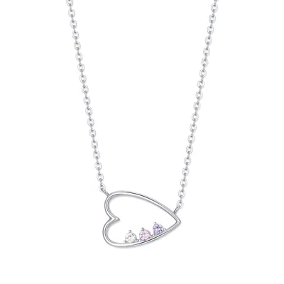 Evesaddiction Custom Petite Open Heart Birthstone Pendant - Silver / 3 In Metallic