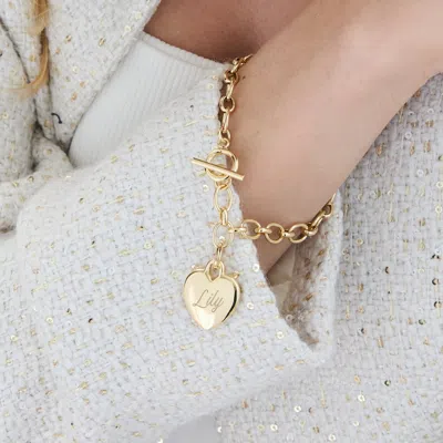 Evesaddiction Engravable Heart Toggle Bracelet In Gold
