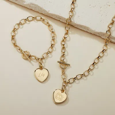 Evesaddiction Engravable Heart Toggle Bracelet In Gold