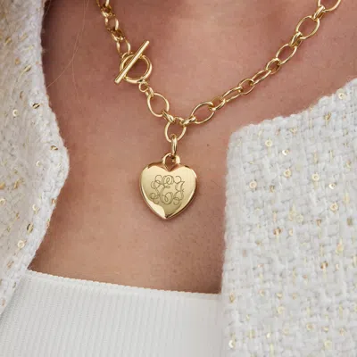 Evesaddiction Engravable Heart Toggle Necklace In Gold