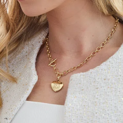 Evesaddiction Engravable Heart Toggle Necklace In Gold
