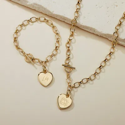 Evesaddiction Engravable Heart Toggle Necklace In Gold