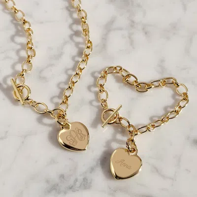 Evesaddiction Engravable Heart Toggle Necklace In Gold