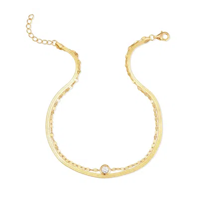 Evesaddiction Waterproof Herringbone And Cz Shimmer Chain Anklet In Gold