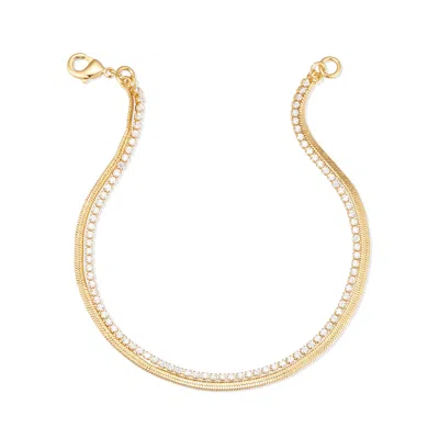 Evesaddiction Waterproof Tennis And Herringbone Chain Bracelet In Gold