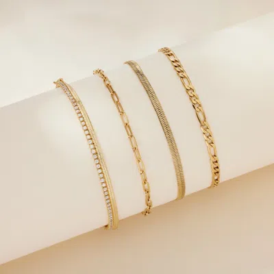 Evesaddiction Waterproof Tennis And Herringbone Chain Bracelet In Gold