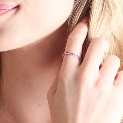 Evesaddiction Cz Sterling Silver Stackable Birthstone Eternity Band In Metallic