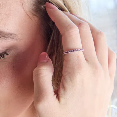 Evesaddiction Cz Sterling Silver Stackable Birthstone Eternity Band In Metallic