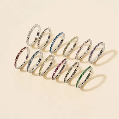 Evesaddiction Cz Sterling Silver Stackable Birthstone Eternity Band In Metallic