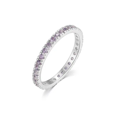 Evesaddiction Cz Sterling Silver Stackable Birthstone Eternity Band - Silver / 5 / February In Metallic