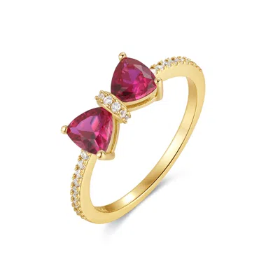Evesaddiction Custom Birthstone Bow Ring - Gold / 6 / July In Pink