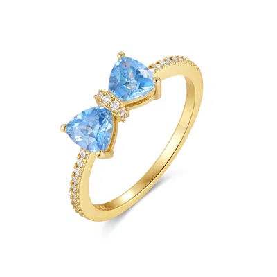 Evesaddiction Custom Birthstone Bow Ring - Gold / 6 / December In Blue