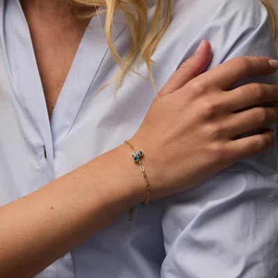 Evesaddiction Custom Paperclip Chain Birthstone Flower Bezel Bracelet In Gold