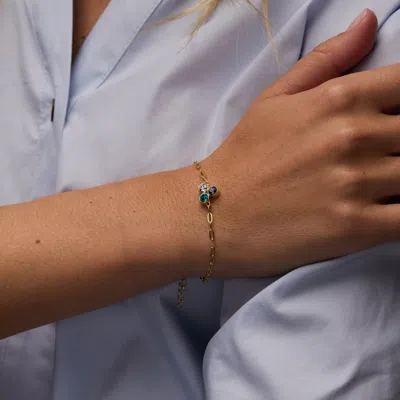 Evesaddiction Custom Paperclip Chain Birthstone Flower Bezel Bracelet In Gold