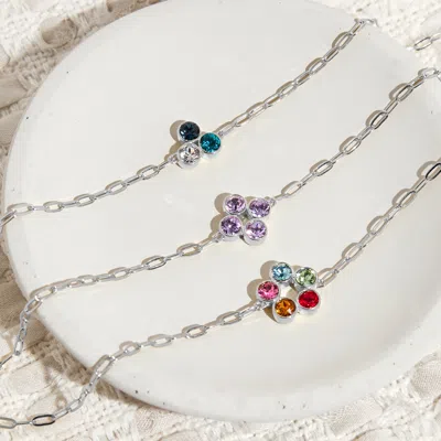Evesaddiction Custom Paperclip Chain Birthstone Flower Bezel Bracelet In Gold