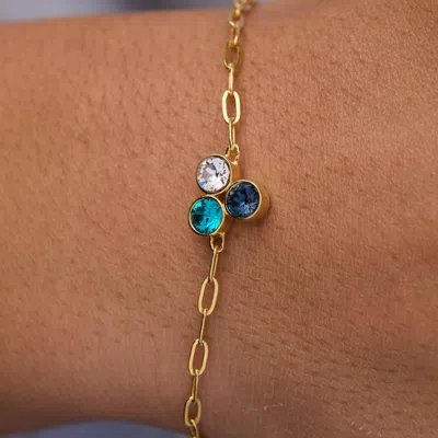 Evesaddiction Custom Paperclip Chain Birthstone Flower Bezel Bracelet In Gold