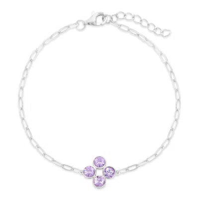 Evesaddiction Custom Paperclip Chain Birthstone Flower Bezel Bracelet - Silver / 4 In Silver