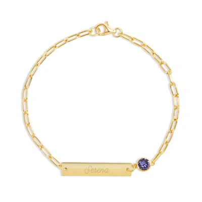 Evesaddiction Custom Paperclip Chain Bezel Set Birthstone Name Bracelet In Gold