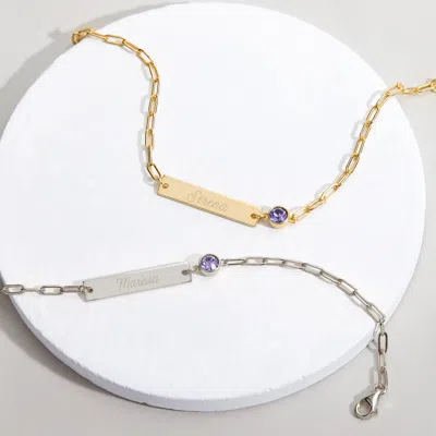 Evesaddiction Custom Paperclip Chain Bezel Set Birthstone Name Bracelet In Gold