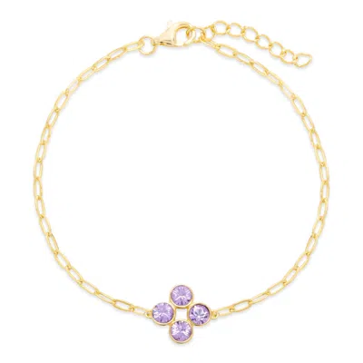 Evesaddiction Custom Paperclip Chain Birthstone Flower Bezel Bracelet - Gold / 4 In Gold