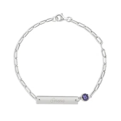Evesaddiction Custom Paperclip Chain Bezel Set Birthstone Name Bracelet - Silver In Metallic