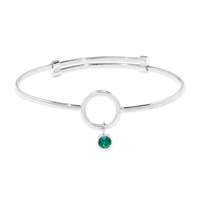 Evesaddiction Custom Birthstone Charm Bangle Bracelet - Silver / 1 In Metallic