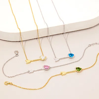 Evesaddiction Custom Heart Birthstone Arrow Necklace In Gold