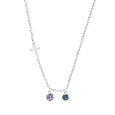 Evesaddiction Custom Bezel Set Cross Birthstone Necklace - Silver / 2 In Silver