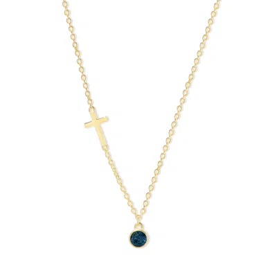 Evesaddiction Custom Bezel Set Cross Birthstone Necklace - Gold / 1 In Gold