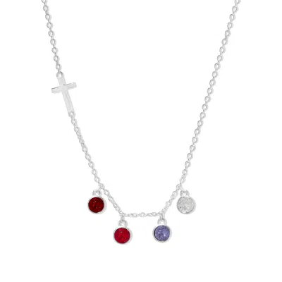 Evesaddiction Custom Bezel Set Cross Birthstone Necklace - Silver / 4 In Silver
