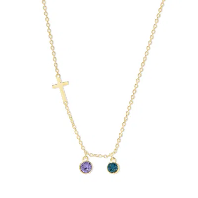 Evesaddiction Custom Bezel Set Cross Birthstone Necklace - Gold / 2 In Gold