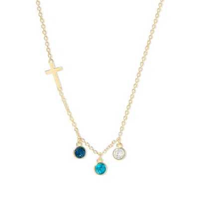 Evesaddiction Custom Bezel Set Cross Birthstone Necklace - Gold / 3 In Gold