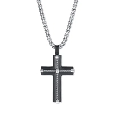 Evesaddiction Men's Two Tone Cross Necklace In Silver
