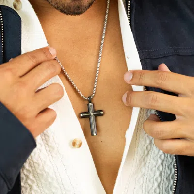 Evesaddiction Men's Two Tone Cross Necklace In Silver