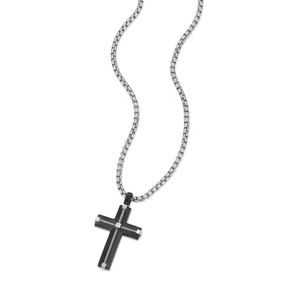 Evesaddiction Men's Two Tone Cross Necklace In Silver