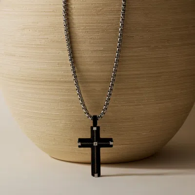 Evesaddiction Men's Two Tone Cross Necklace In Silver