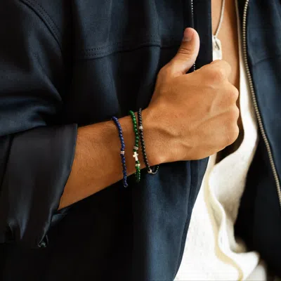 Evesaddiction Men's Sterling Silver Beaded Bracelet Set In Multi