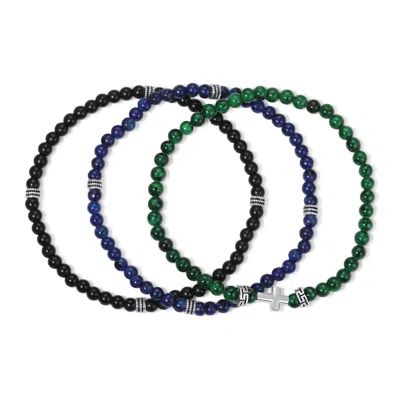 Evesaddiction Men's Sterling Silver Beaded Bracelet Set In Multi