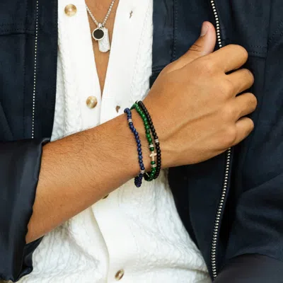 Evesaddiction Men's Sterling Silver Beaded Bracelet Set In Multi