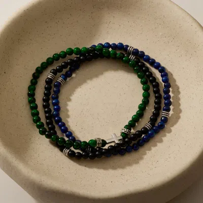 Evesaddiction Men's Sterling Silver Beaded Bracelet Set In Multi