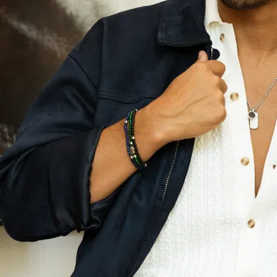 Evesaddiction Men's Sterling Silver Beaded Bracelet Set In Multi