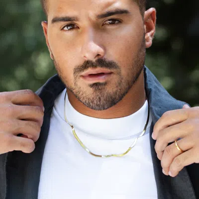 Evesaddiction Men's Gold Plated Sterling Silver Herringbone Chain Necklace In Gold