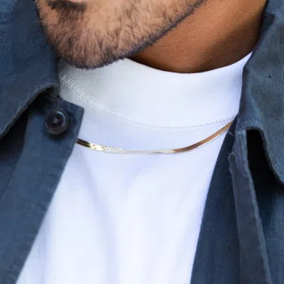 Evesaddiction Men's Gold Plated Sterling Silver Herringbone Chain Necklace In Gold