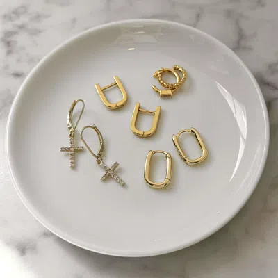 Evesaddiction Cz And Textured Ear Cuff Set In Gold