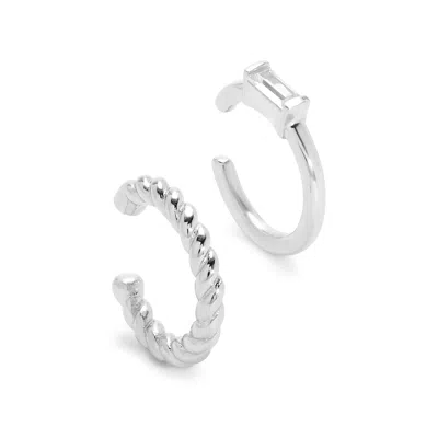 Evesaddiction Cz And Textured Ear Cuff Set - Silver In Silver
