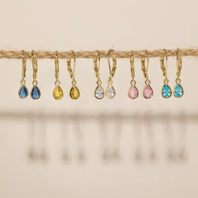 Evesaddiction Custom Teardrop Birthstone Bezel Earrings In Gold