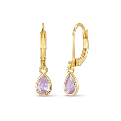 Evesaddiction Custom Teardrop Birthstone Bezel Earrings - Gold / June In Pink