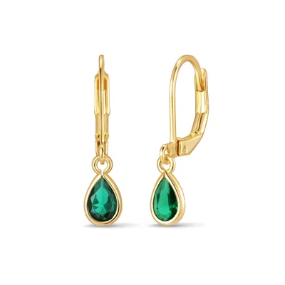 Evesaddiction Custom Teardrop Birthstone Bezel Earrings - Gold / May In Green
