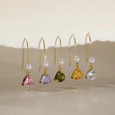 Evesaddiction Custom Birthstone Drop Pearl Earrings In Gold